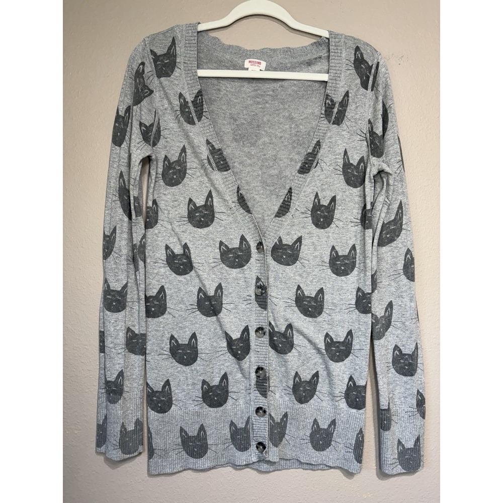Mossimo Supply Co Gray Cat All Over Print Button Front Cotton Cardigan Medium